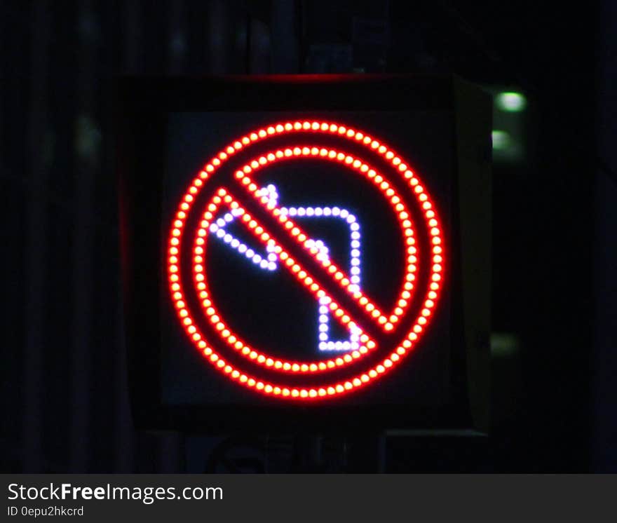 No turns light sign. No turns light sign