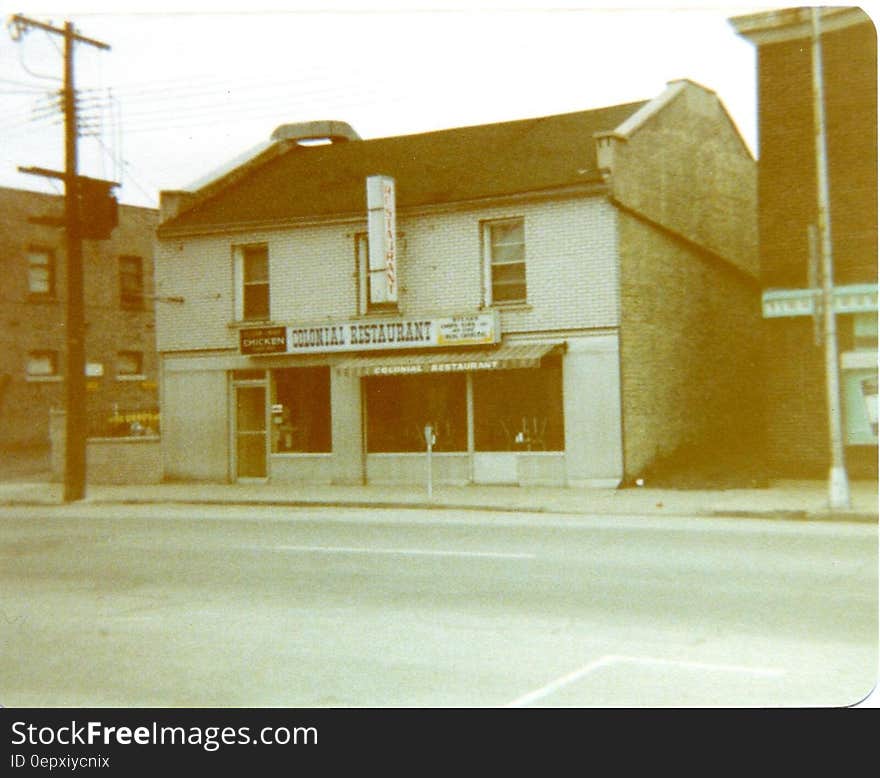 Restaurant on main street in Belleville circa 1970 in black and white. Restaurant on main street in Belleville circa 1970 in black and white.