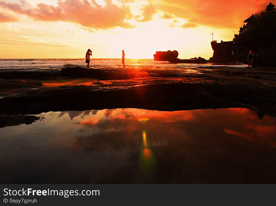 People on Low Tide during Sunrise