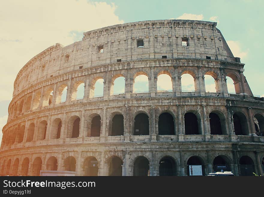 Colosseum in center of Rome, an oval Flavian amphitheater, built of concrete and sand, and used for gladiatorial games about 2000 years ago , completed in AD 80. Colosseum in center of Rome, an oval Flavian amphitheater, built of concrete and sand, and used for gladiatorial games about 2000 years ago , completed in AD 80.