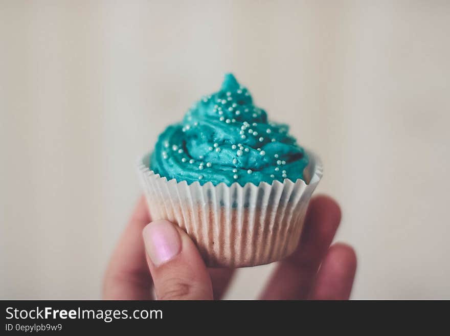 Cupcake With Teal Icing and Sprinkles