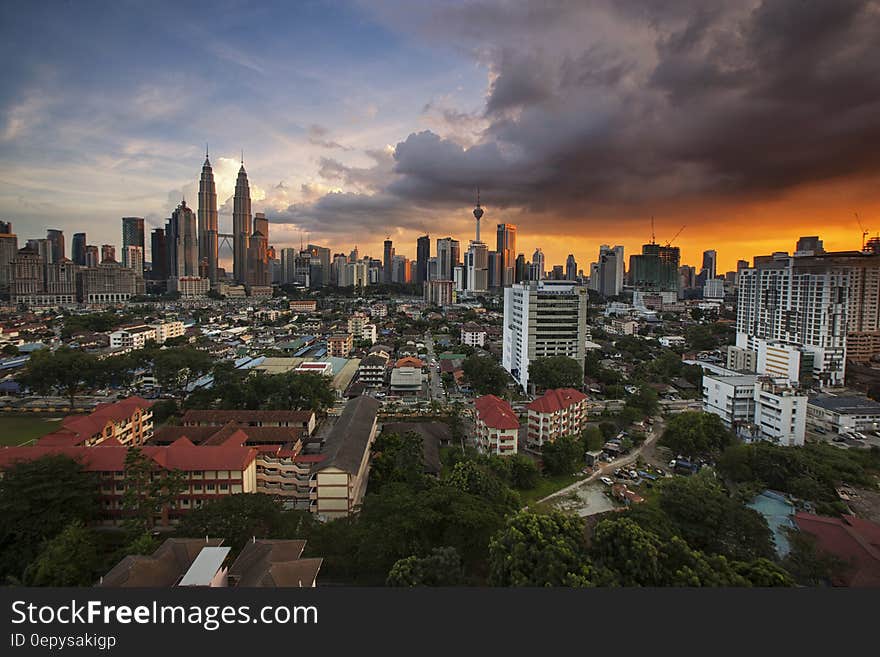 Skyline in Malaysia at sunset. Skyline in Malaysia at sunset.