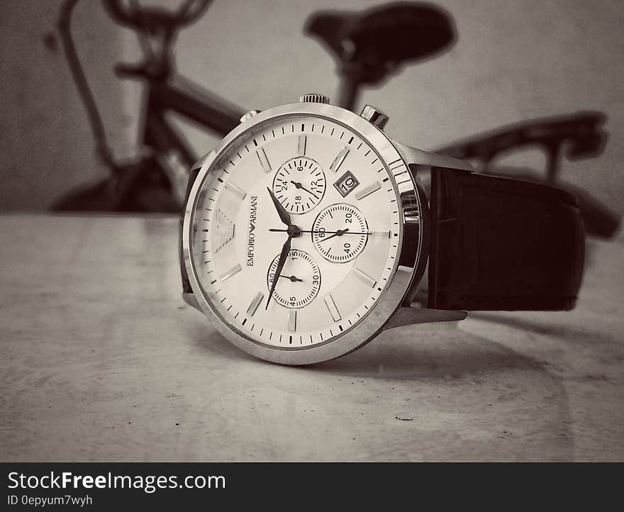 Black Strap Silver Round Chronograph Watch