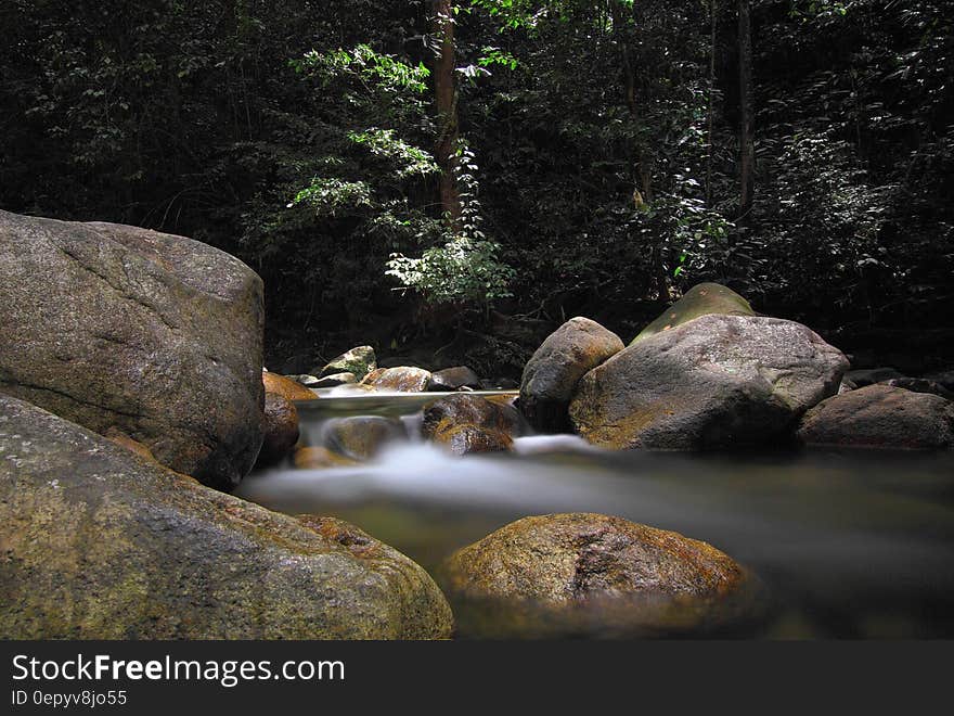 Time Lapse Photo of Mini Waterfalls