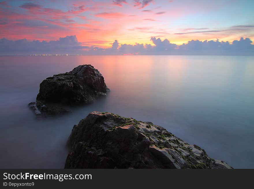 Aerial view of sea islands at dusk.