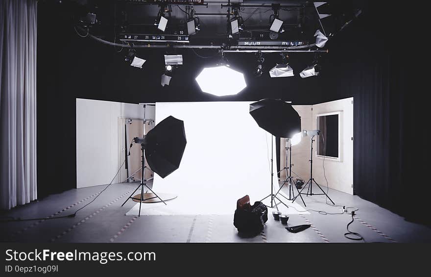 Photo Studio With White Wooden Framed Wall Mirror