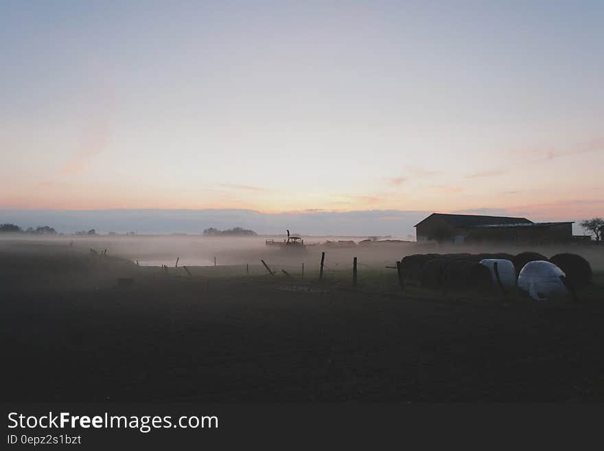 A view over a farmland in the night. A view over a farmland in the night.