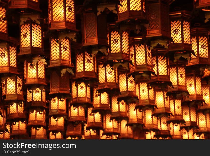 A background of hanging lit lanterns. A background of hanging lit lanterns.