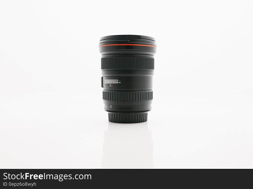 A camera lens on white background.