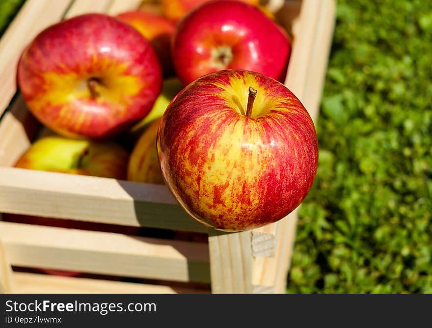 Red Yellow Apples on Wooden Basket