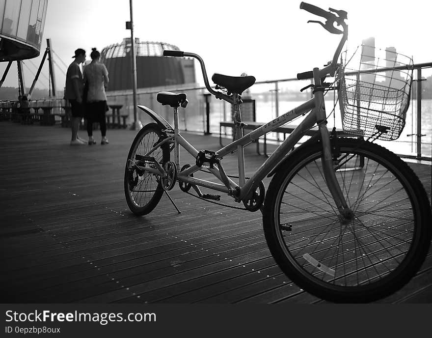 Grayscale Photography of Tandem Bike