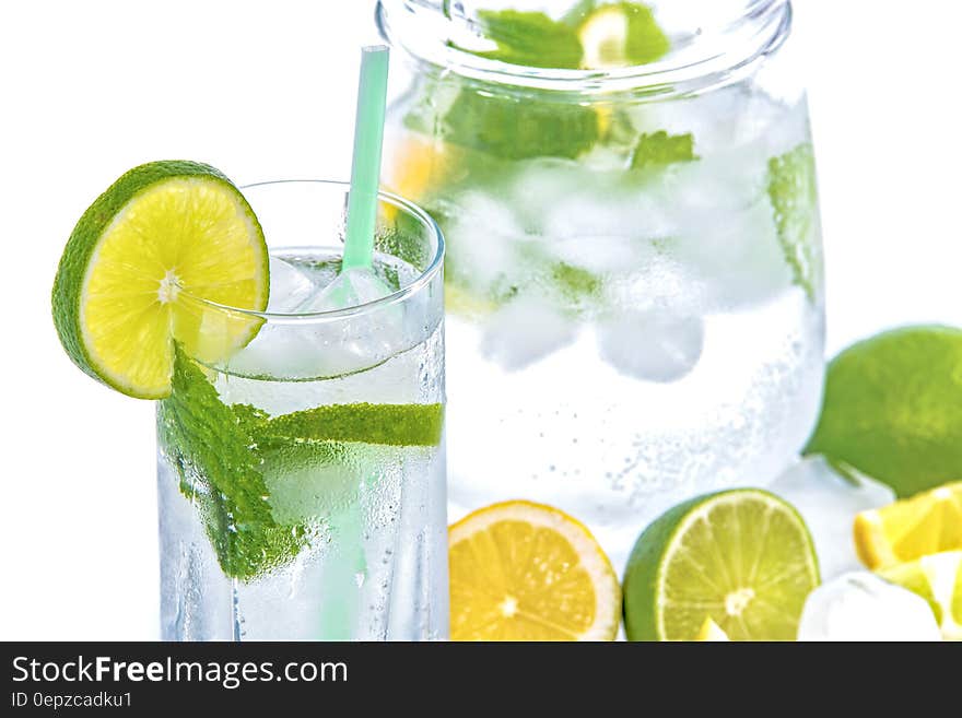 Full Drinking Glass With Slice of Lime