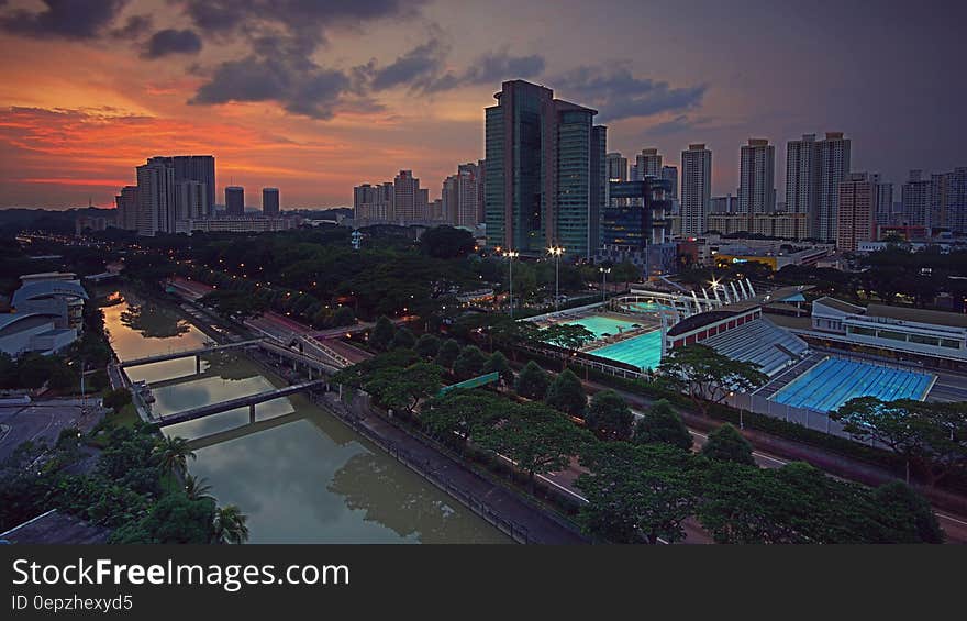 Aerial Photography of City at Sunset