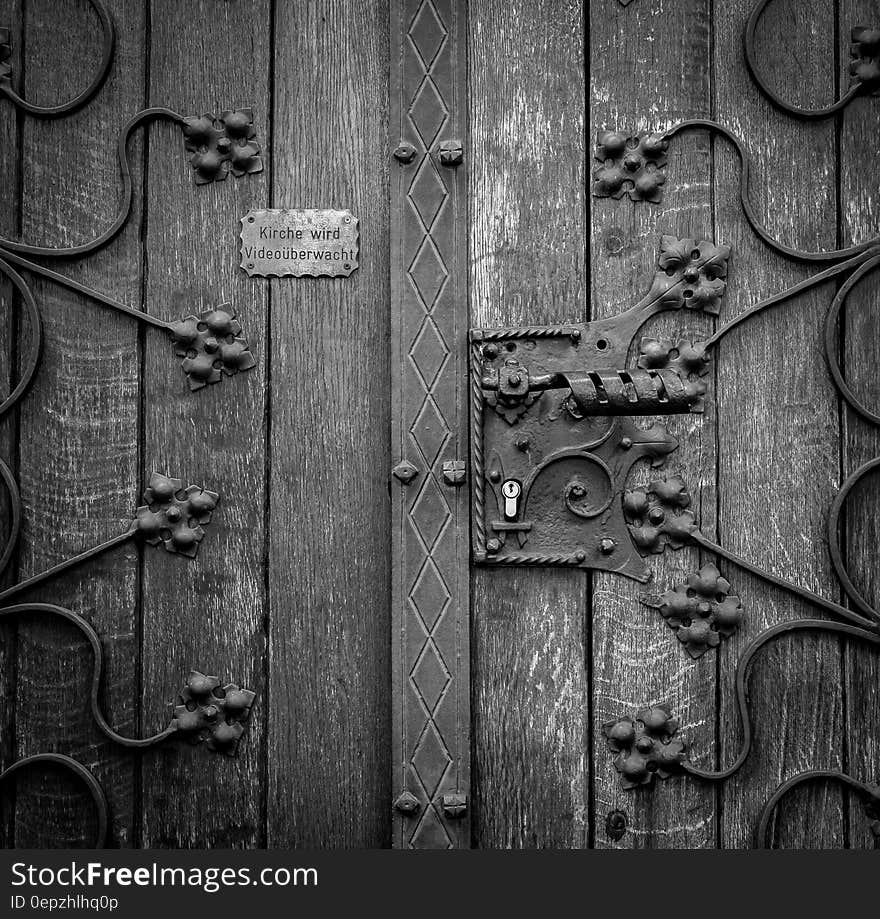 Wooden Door in Grayscale Photography