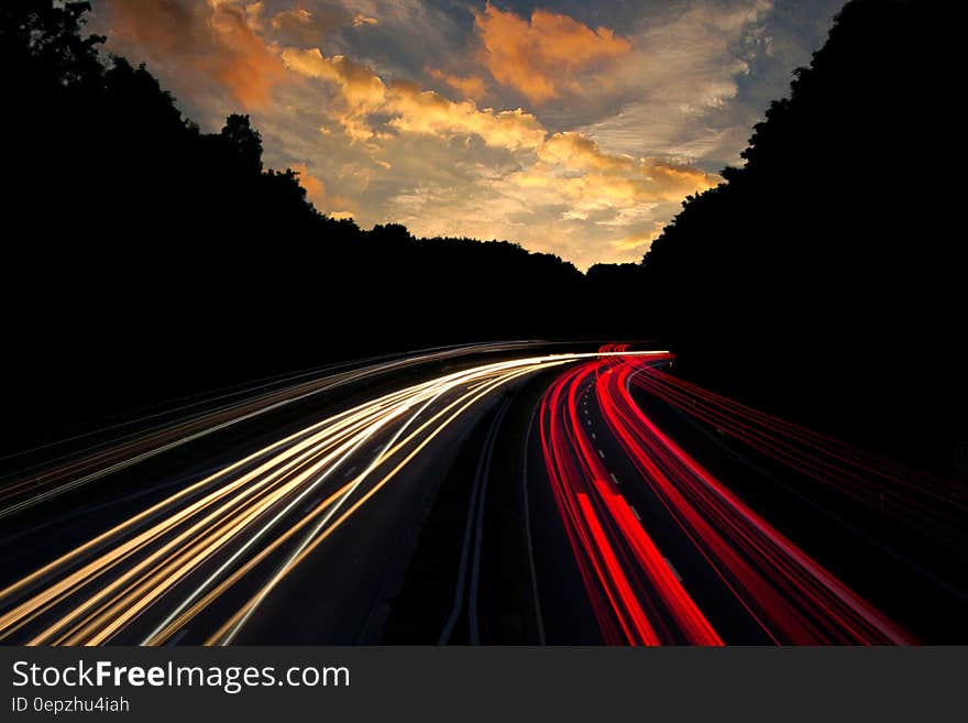 Timelapse Photography of Road With White and Red Lights