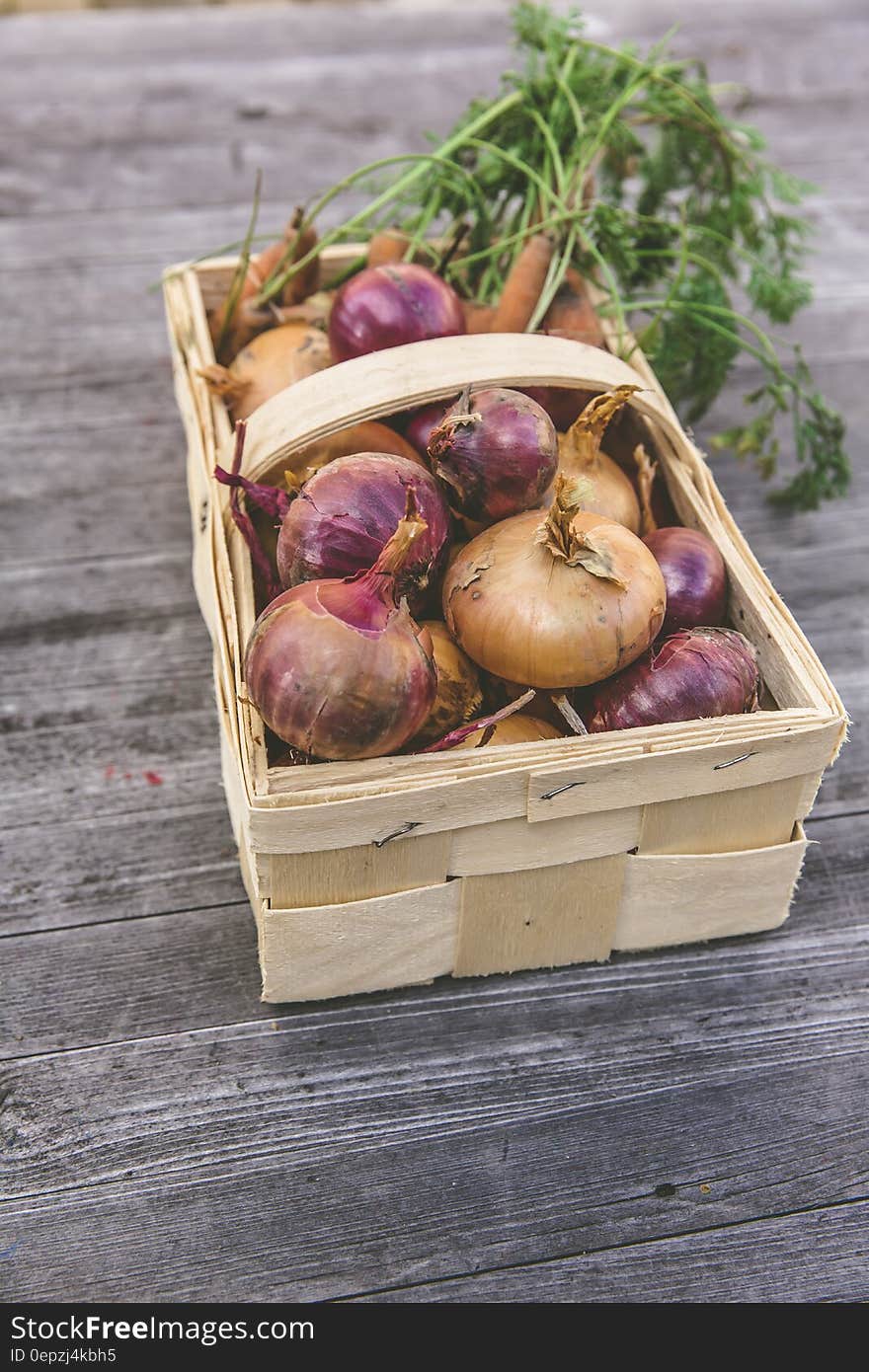 Red Onion on Rectangular Basket