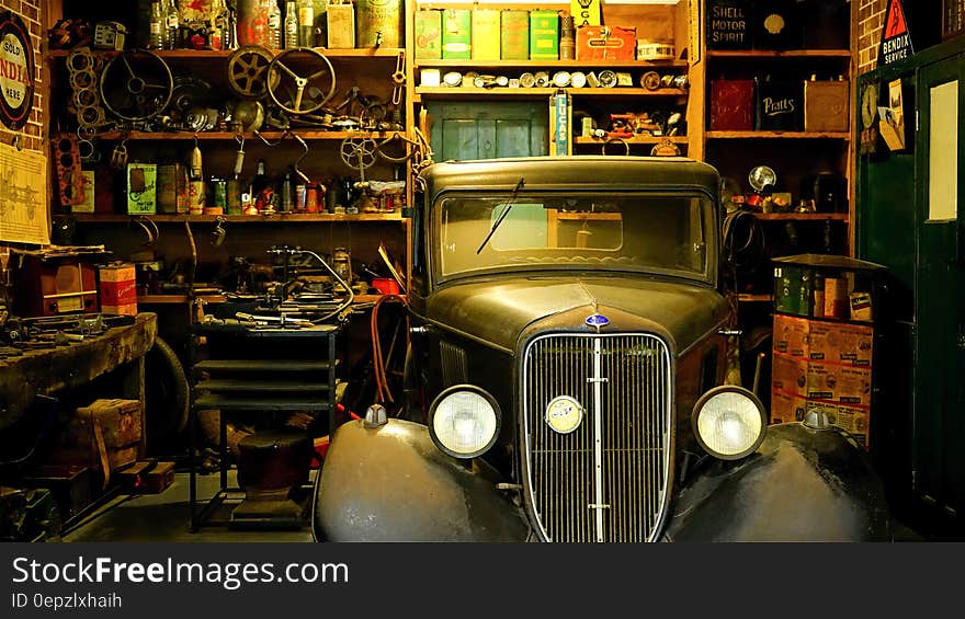 Black Classic Car Inside the Garage