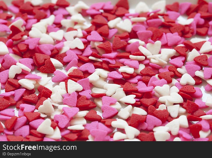 Selective Focus of White Red and Pink Hearts Sprinkles