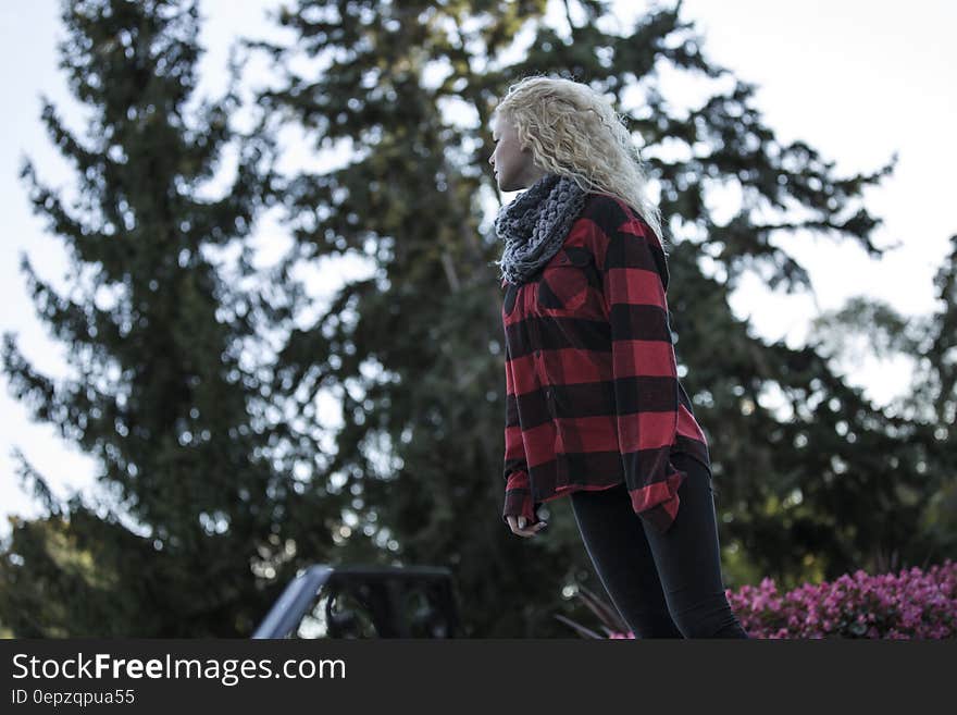 Woman in Black and Red Stripes Long Sleeve Shirt Standing during Daytime