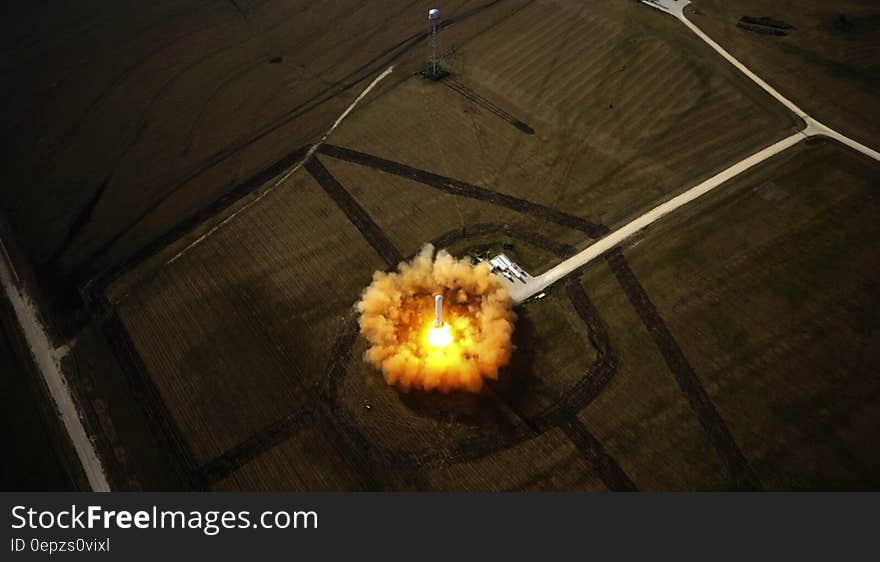 Aerial view of Discovery Space Shuttle rocket launch. Aerial view of Discovery Space Shuttle rocket launch.