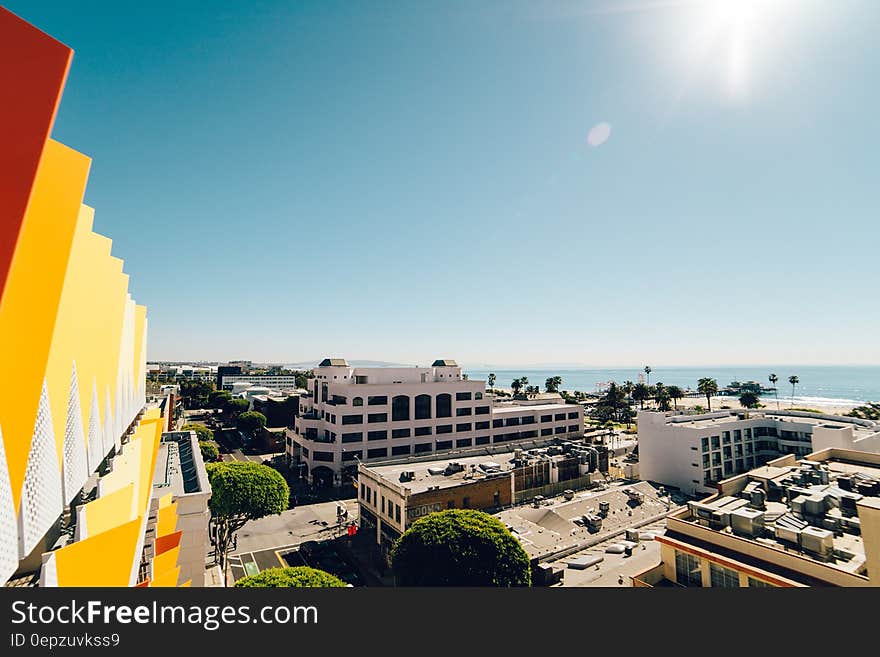 A view of a hotel resort at the seaside. A view of a hotel resort at the seaside.