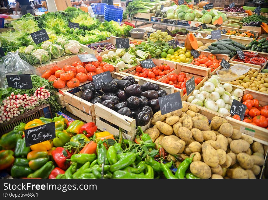 Vegetable display at a farmer's market.