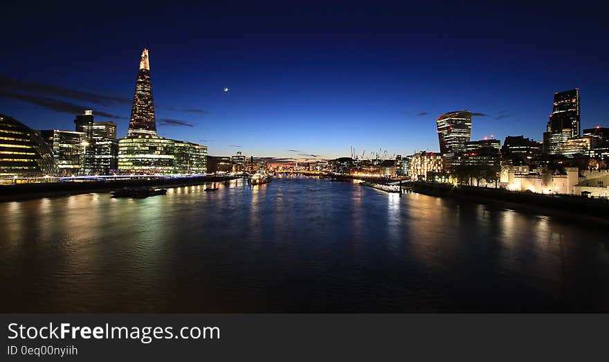 Lighted City Scape in a Panorama Photo during Nighttime