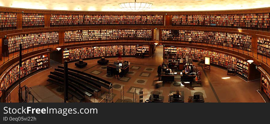 Interior of multi level modern library with reading room in stacks. Interior of multi level modern library with reading room in stacks.