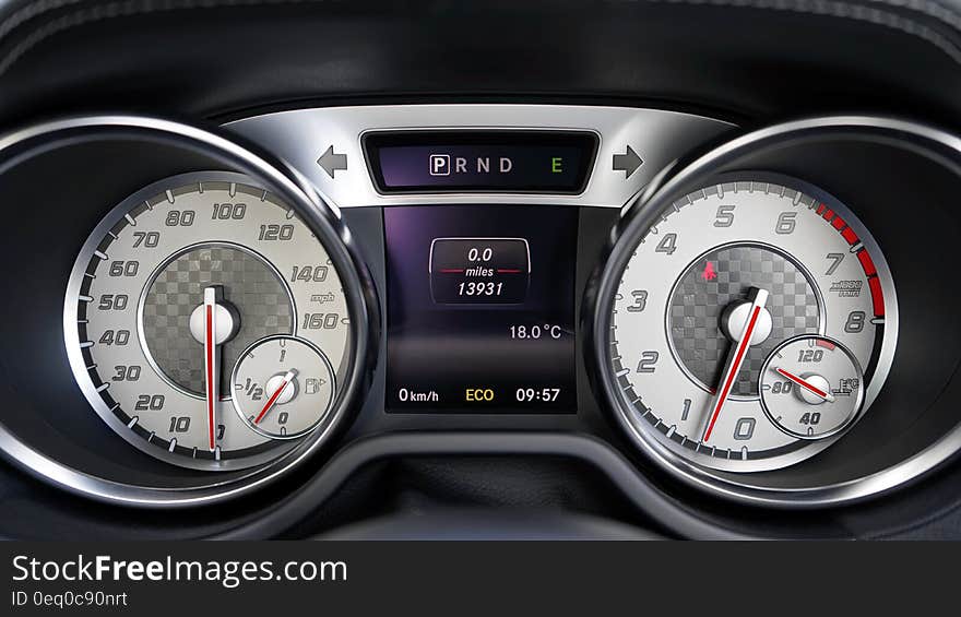 Black and Gray Speedometer at 0