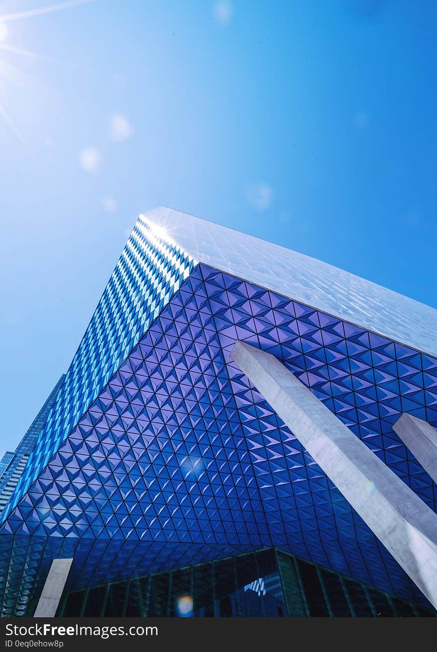 A frog's eye view of the facade of the Ryerson University Student Learning Centre in Toronto, ON, Canada.