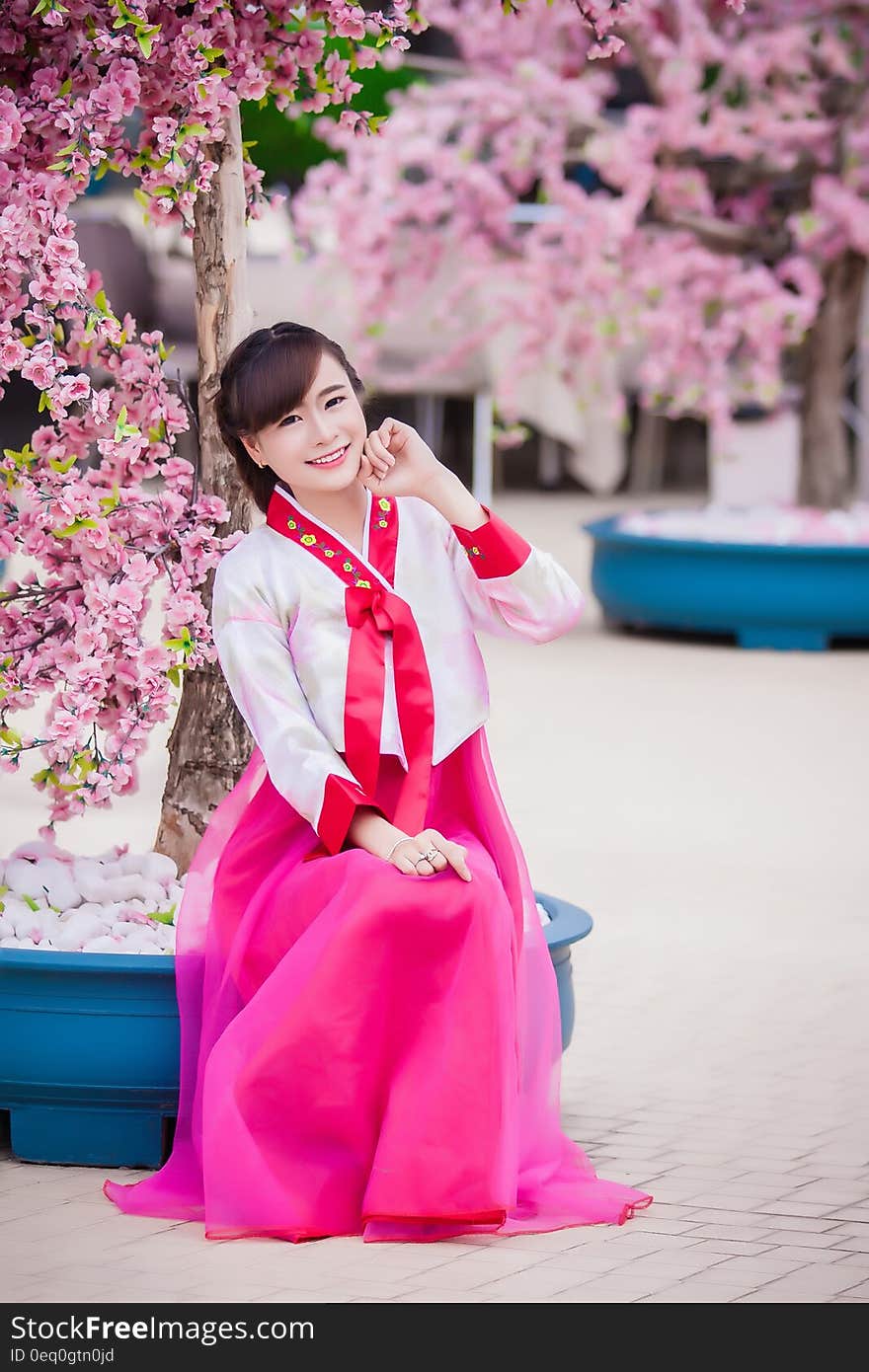 Woman Wearing Pink Kimono