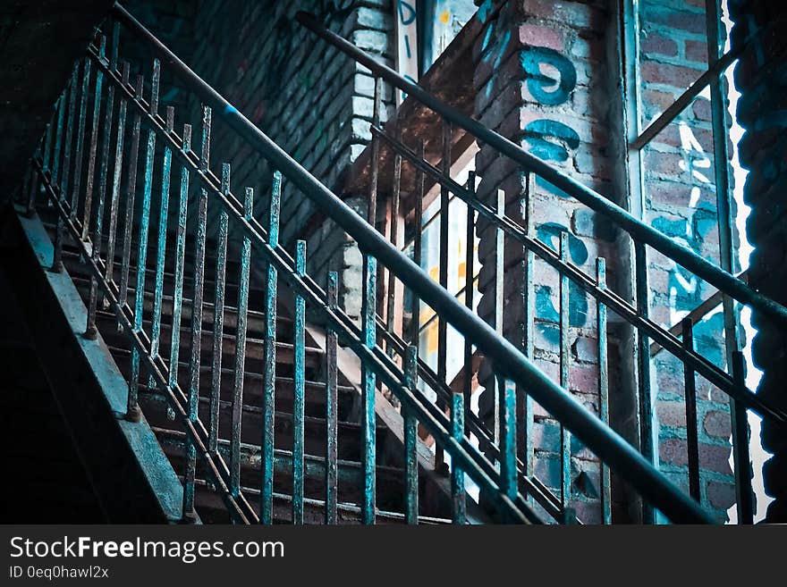 Blue and Gray Stairs Rail