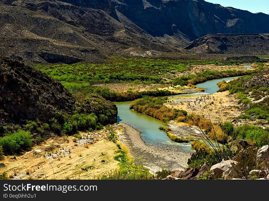 Green Water Between Tress and Mountain during Daytime