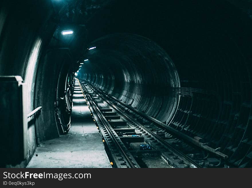 Empty Train Rail With Light