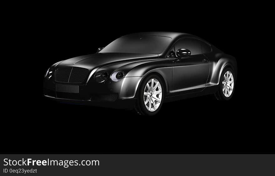 Profile of Bentley coupe luxury car in black and white.