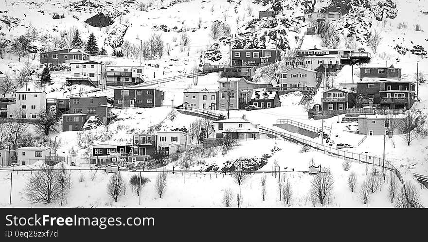 Village on Mountain Covered With Snows