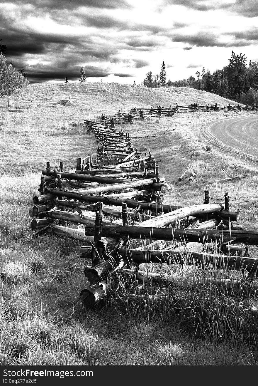 Gray Scale Photography of Brown Wooden Fence