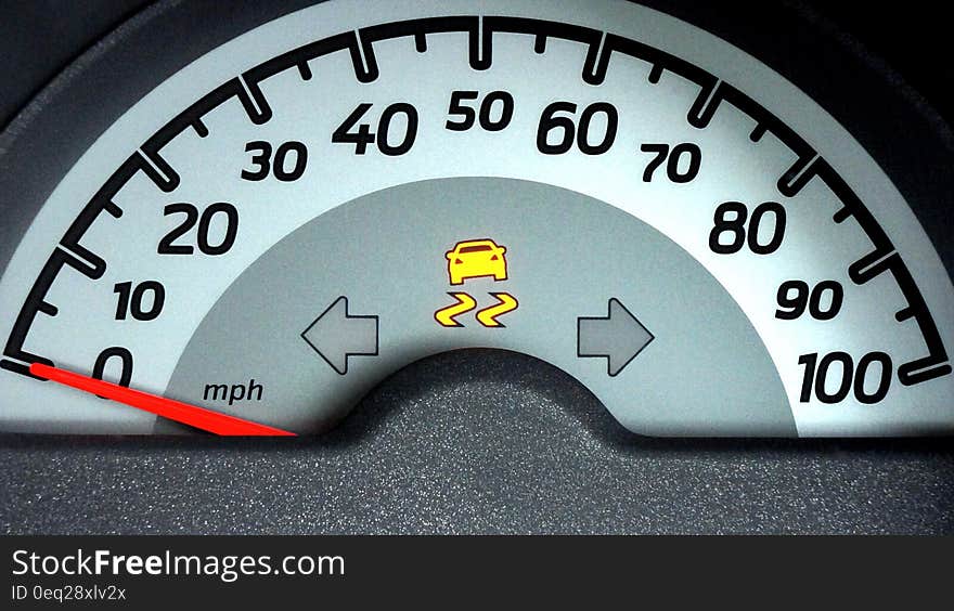 White and Grey Car Speedometer Gauge on 0 Miles Per Hour