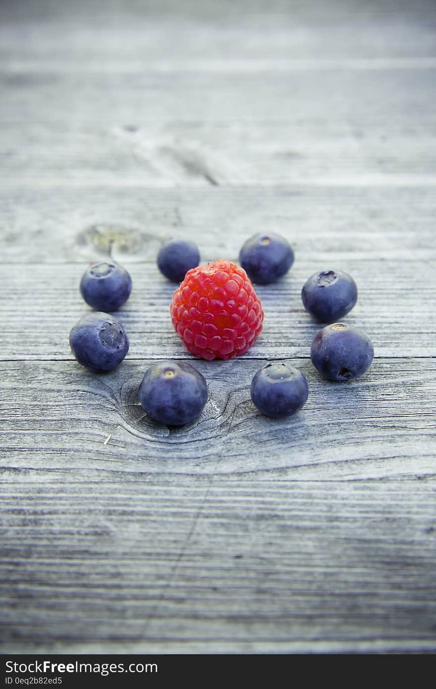 Raspberry Beside Blueberries