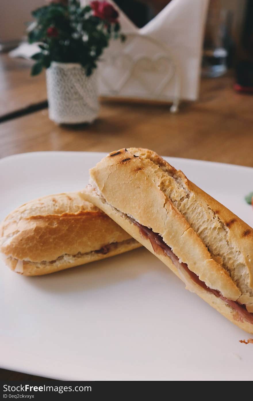 Bread on White Ceramic Plate