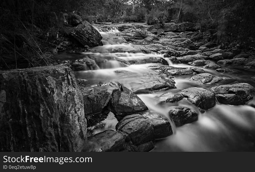 Grayscale Time Lapse Photography of River