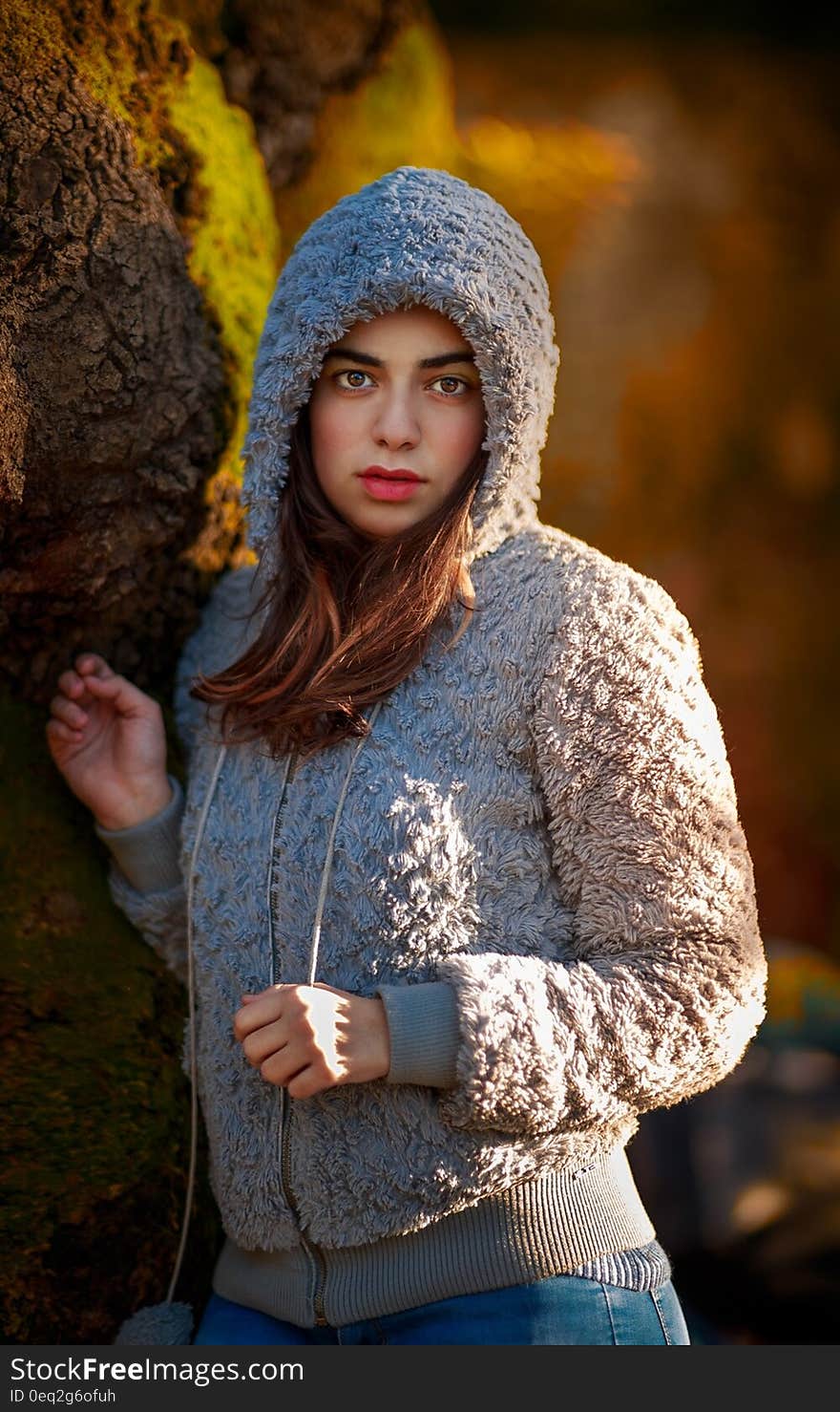 Woman Wearing Gray Wool Hoodie