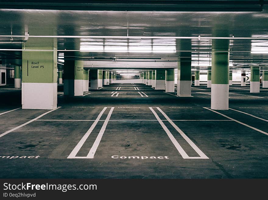 Interior view of empty modern multi-story car park.