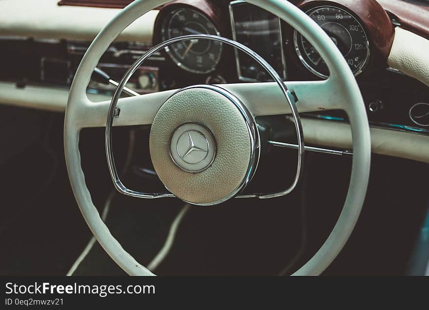 Vintage White Mercedes Steering Wheel