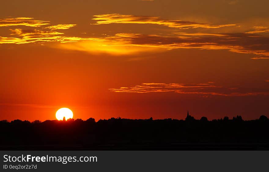 Sunset View With a Silhouette of Trees