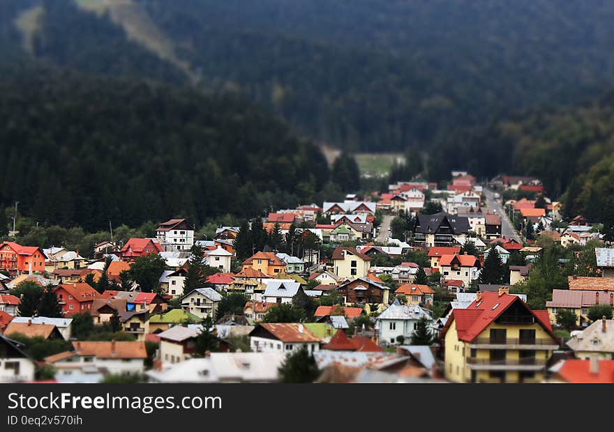 A village in a green valley. A village in a green valley.