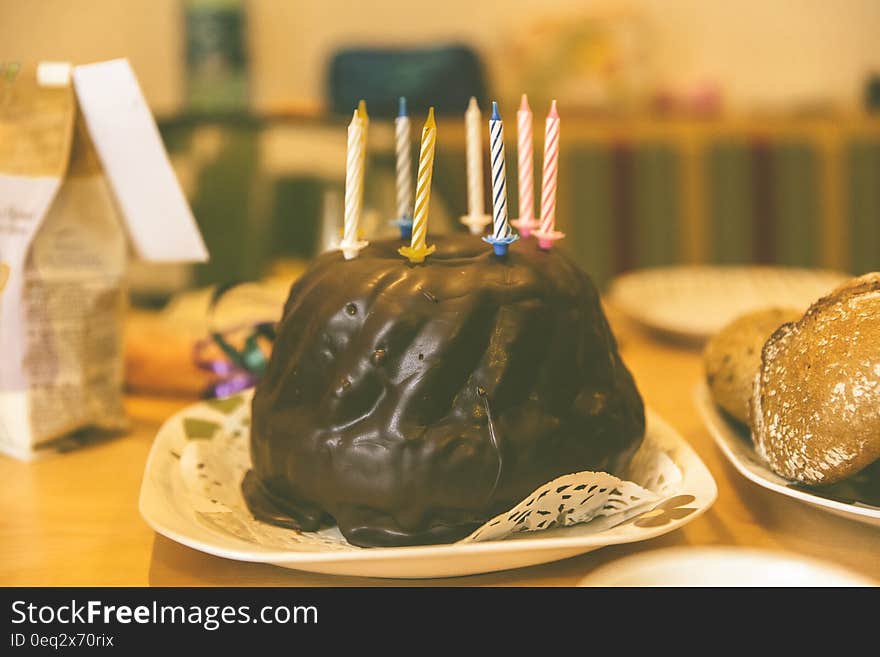 Chocolate Cake in White Ceramic Plate