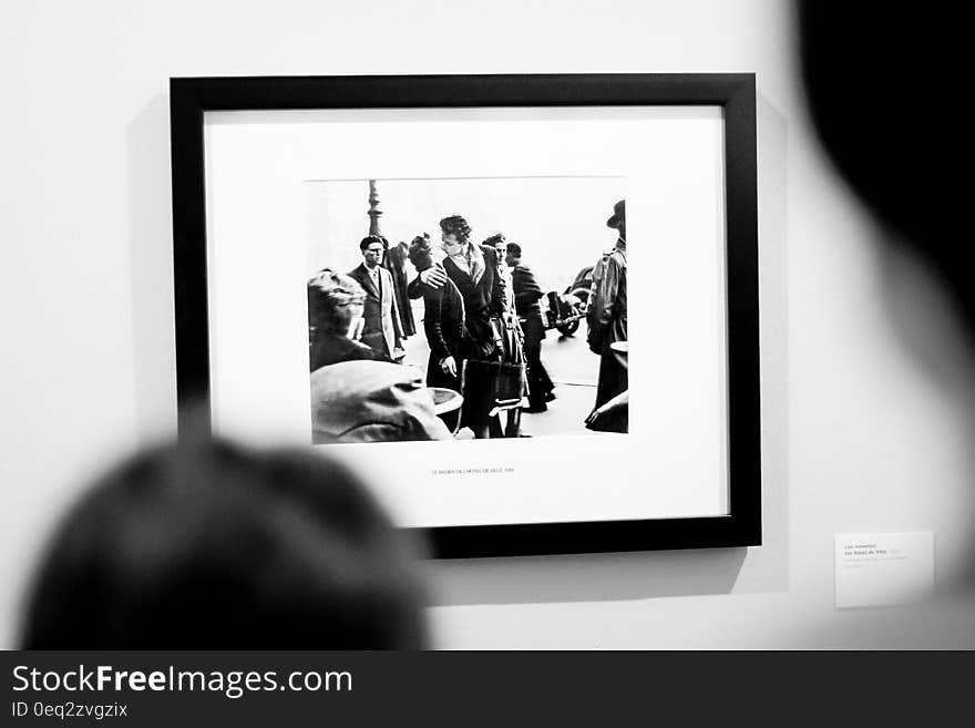 Black and white photography displayed in museum exhibition. Black and white photography displayed in museum exhibition