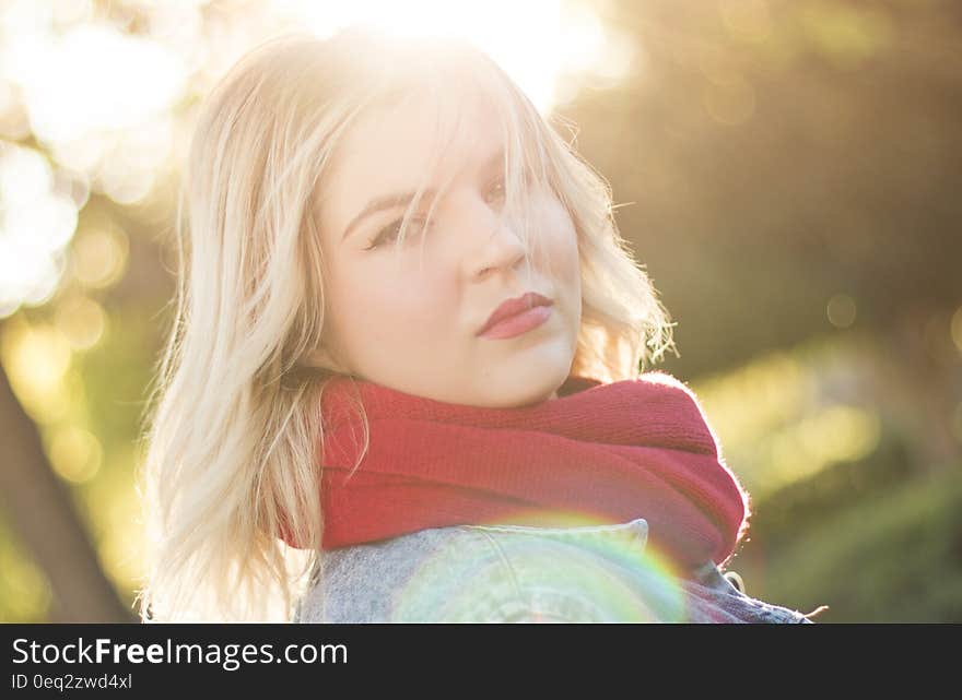 Young blond woman portrait with sun light coming from behind. Young blond woman portrait with sun light coming from behind