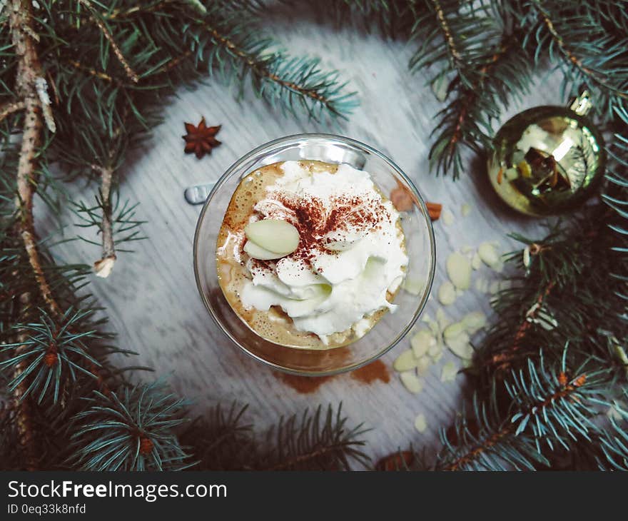 Powdered Cream on Clear Glass Bowl